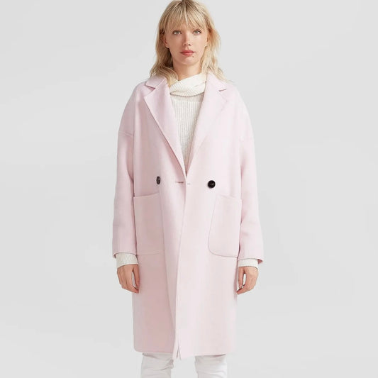 Sadie Double-Breasted Wool Blend Coat- Soft Pink