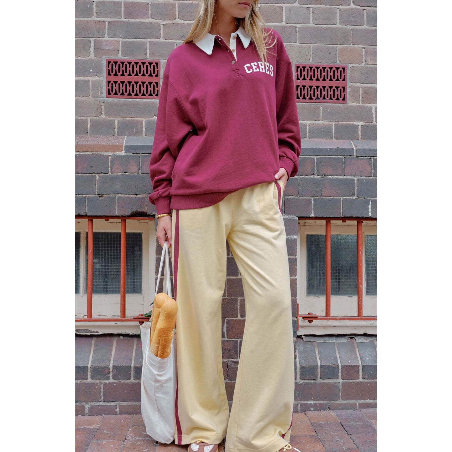Wren Rugby Sweat-Washed Burgundy & White