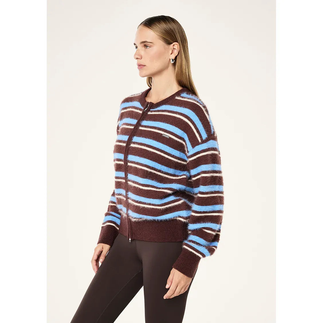 P.E Nation-Sable Stripe Knit Bomber -Coffee Stripe