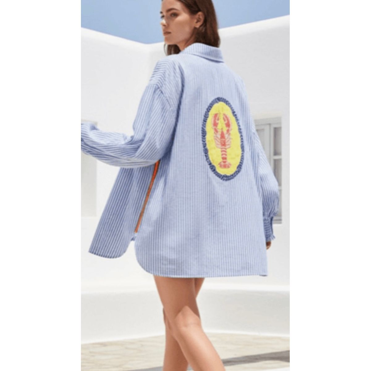 Larry Lobster Neon Stripe Oversized Top -Blue