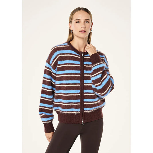 P.E Nation-Sable Stripe Knit Bomber -Coffee Stripe