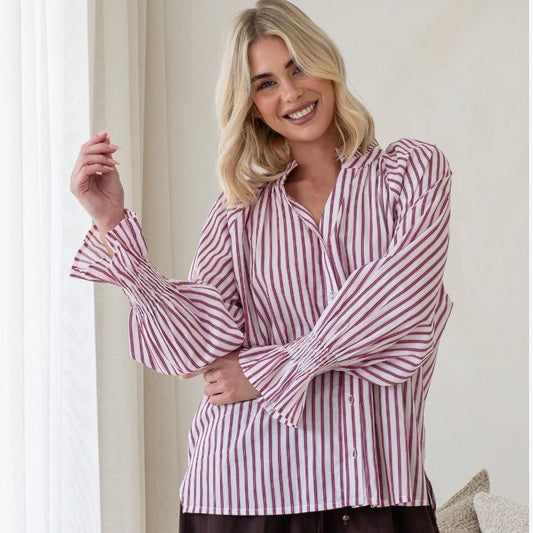 Elke Shirt - Pink & Wine Stripe