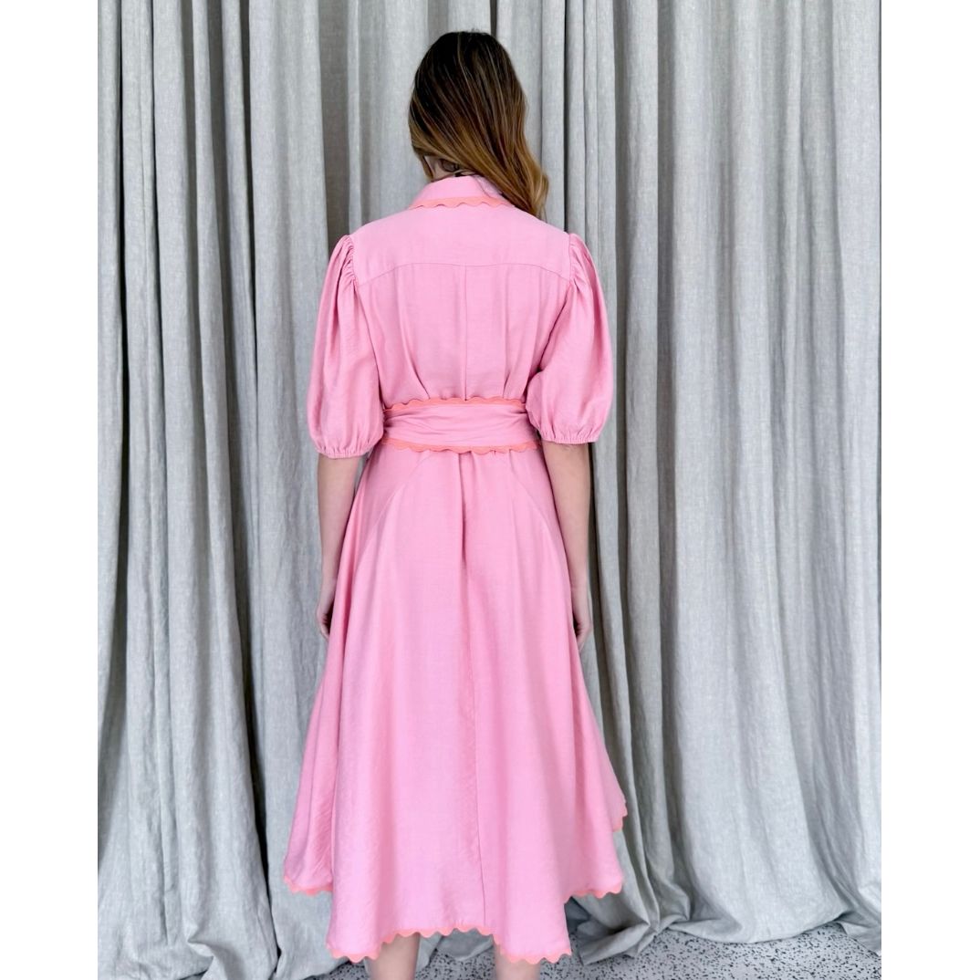 Sabel Midi Dress -Pink & Peach Fizz