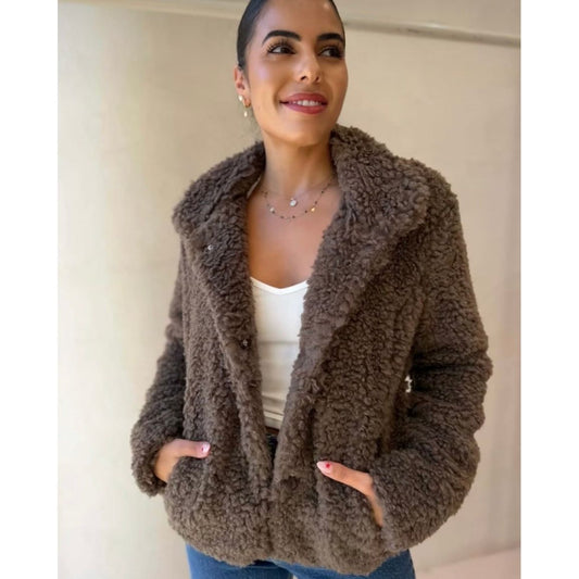 Billie Faux Fur Teddy Jacket-Mocha