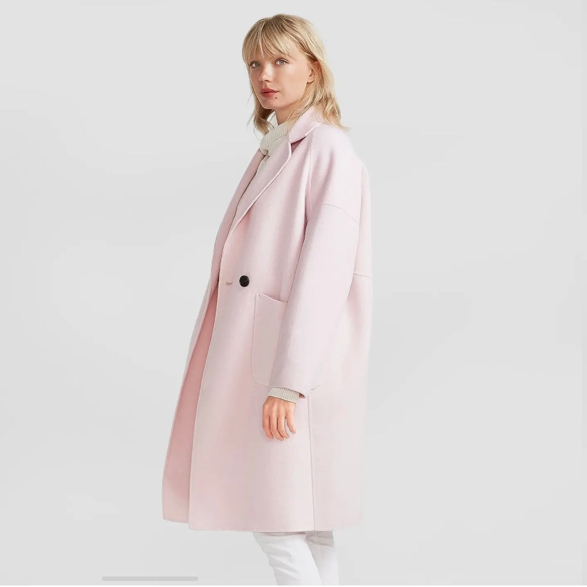 Sadie Double-Breasted Wool Blend Coat- Soft Pink