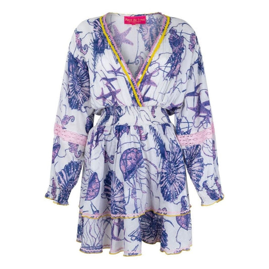 Sea Life L/S Ruffle Dress-Multi