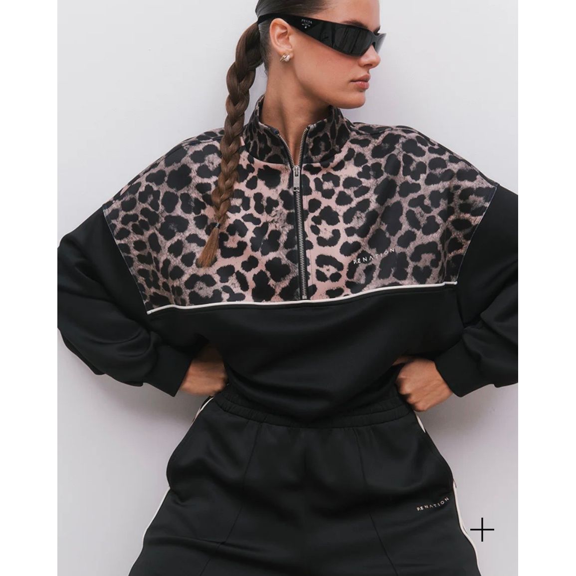 PE Nation-Boundless Zip Neck Sweat In Black & Leopard