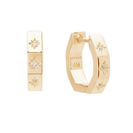 Octagonal Huggies - White Topaz in
18KT Yellow Gold Plate