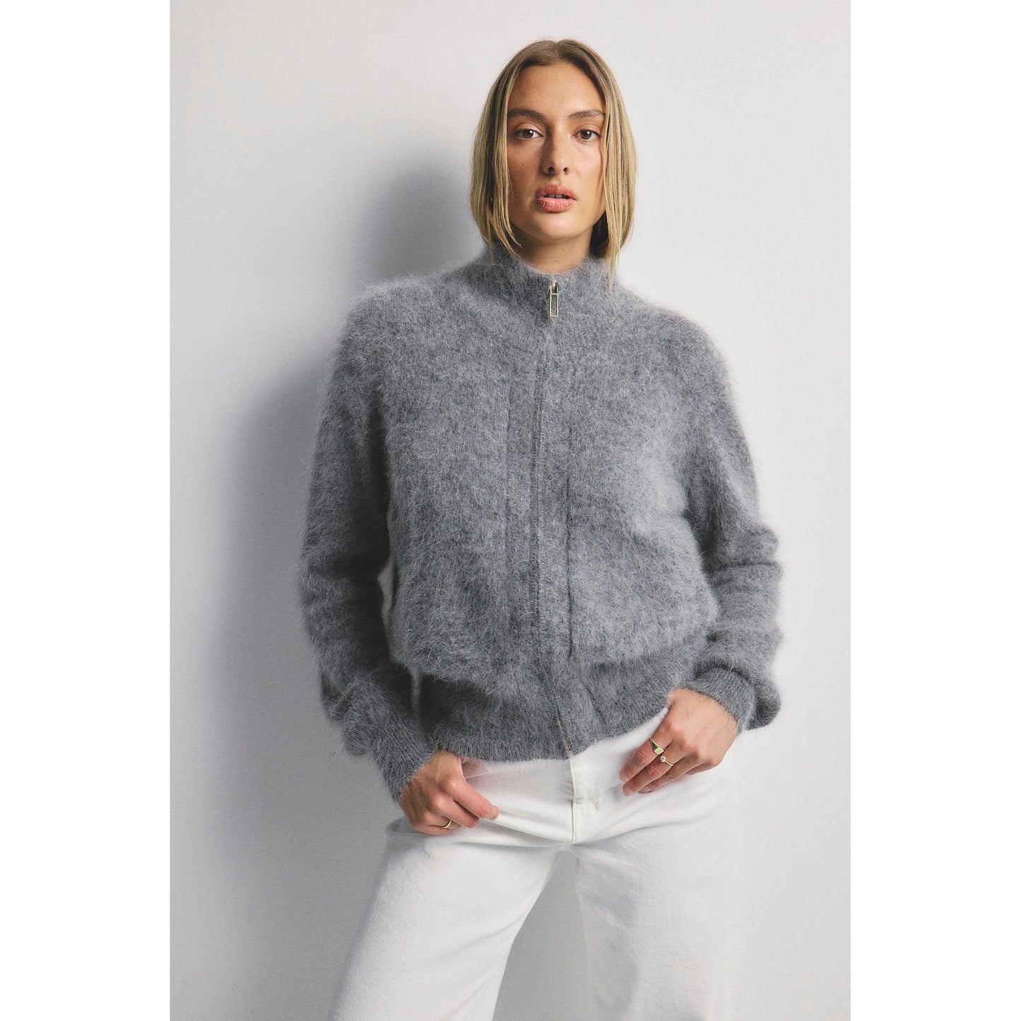 Felix Zip Up Cashmere Bomber-Charcoal