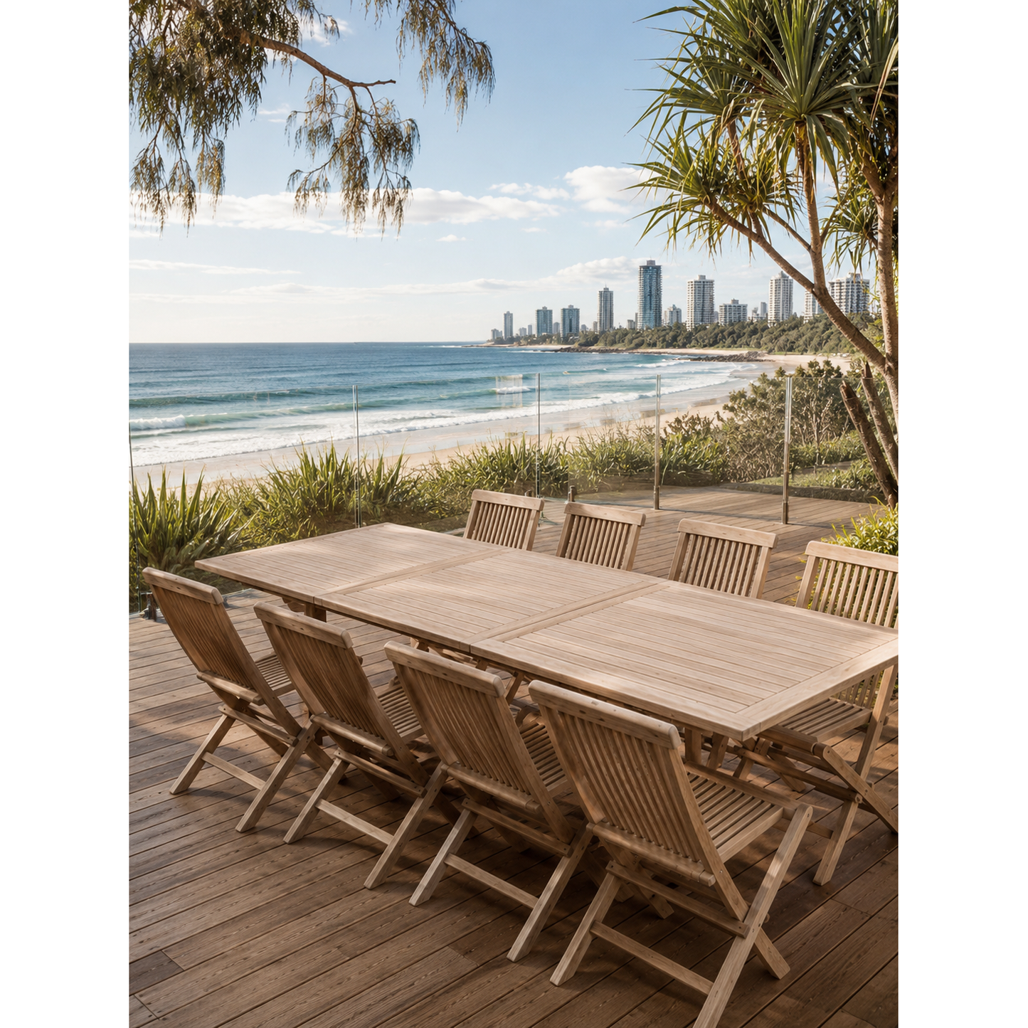 Solid Outdoor Teak 9 Piece Setting.