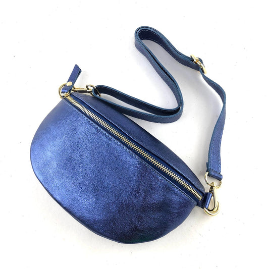 LOLA CROSS BODY BAG- NAVY METALLIC LEATHER