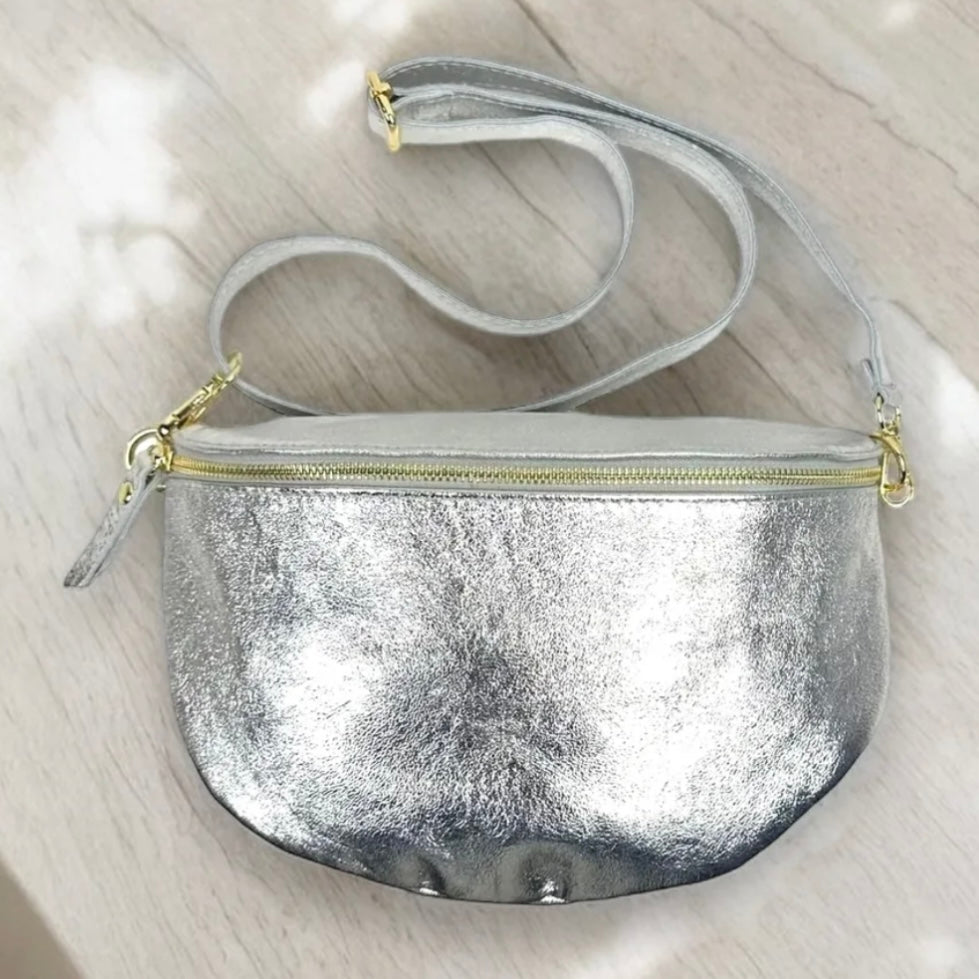 LOLA CROSS BODY BAG-SILVER METALLIC LEATHER