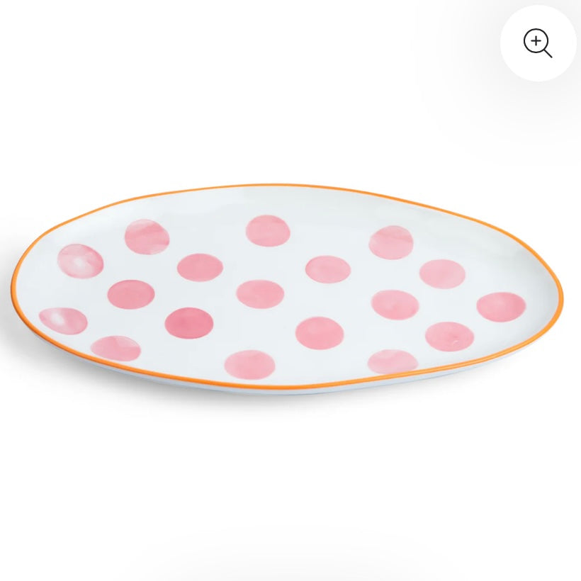 Oval Platter - Pink spot and orange rim