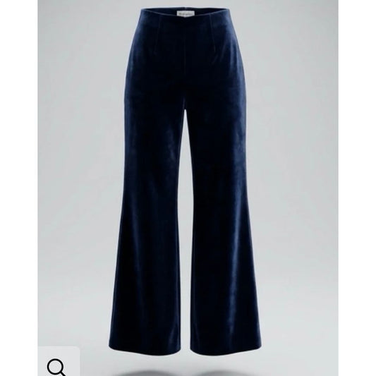French Navy Velvet Flared Pants  with elasticated waistband