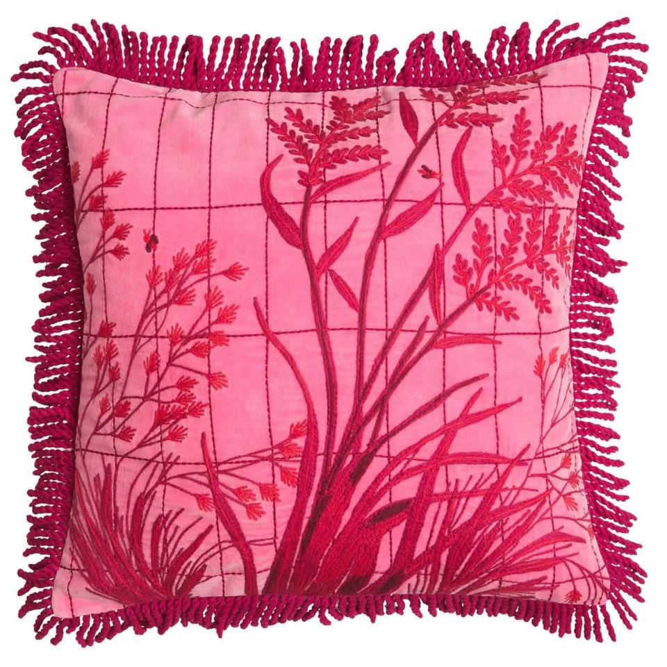 Adelyn Embroidered Cushion - Cosmo Pink