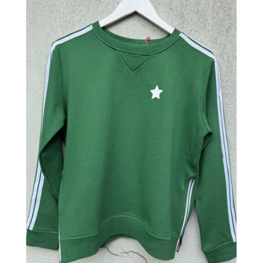Arm Stripe Sweatshirt in Forest Green / White by Sophie Moran