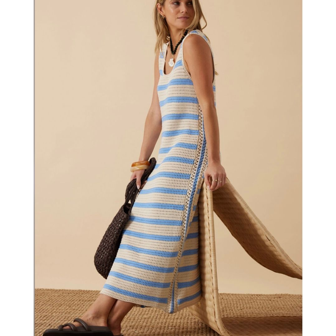 Talulah Knit Tank Midi Dress-Sky Blue & Cream