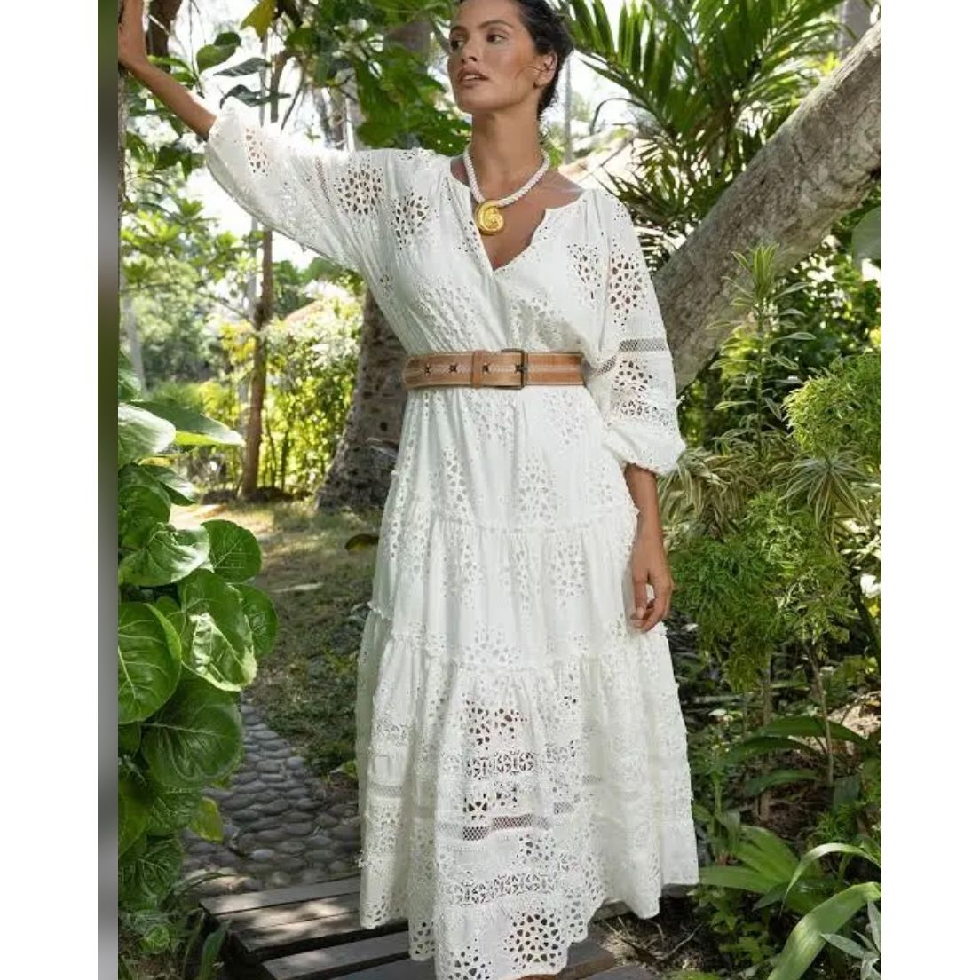 Miss June Paris Hoda Dress- White Lace Embroidered.