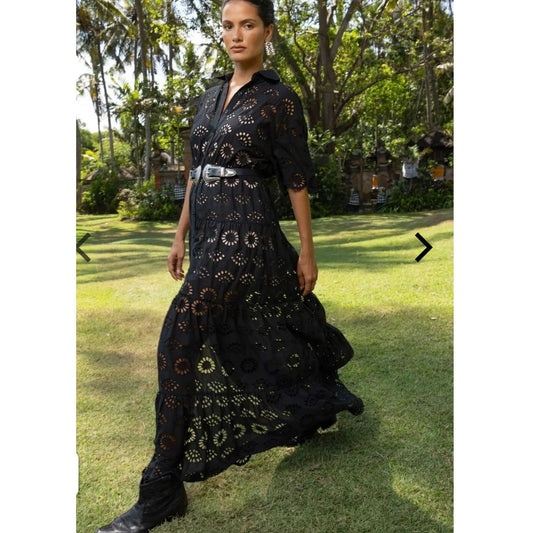 Gardenia Embroidered Dress- Miss June Paris-Intense Black
