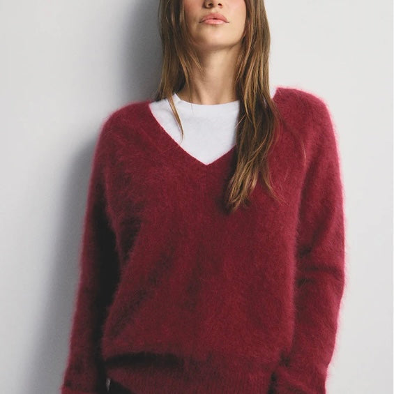 World Of Nomads-Olivia V-Neck Knit - Cerise