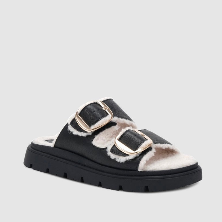 Sammie Leather Slides -Black