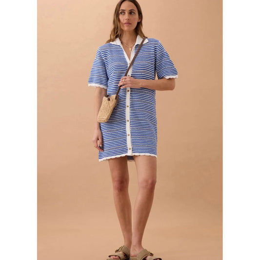 NALA STRIPE KNIT MINI DRESS/SUMMER BLUE STRIP-CERES LIFE