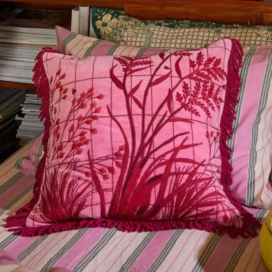 Adelyn Embroidered Cushion - Cosmo Pink