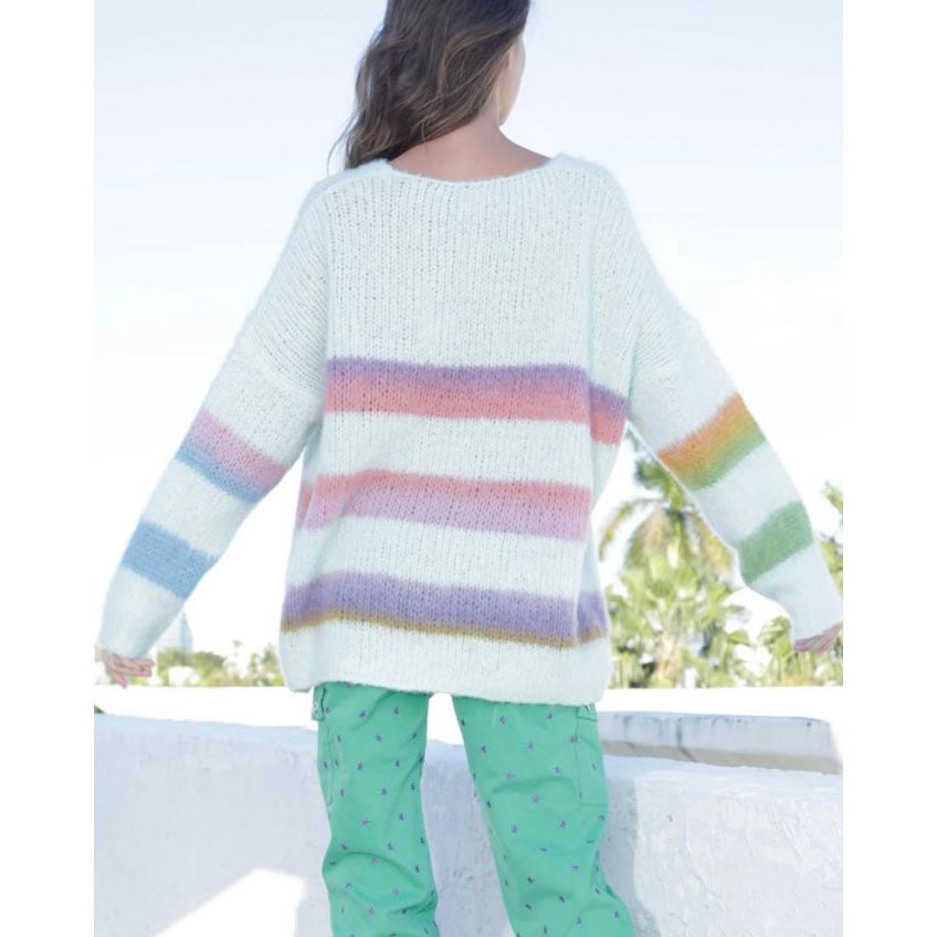 MISS GOODLIFE BRUSHED SWEATER WITH STRIPES MINT/ MULTI COLOUR