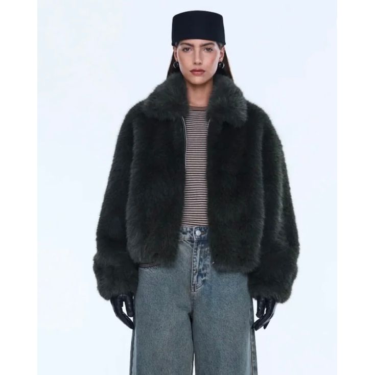 Ena Pelly - Daphne Faux Fur Bomber-Olive