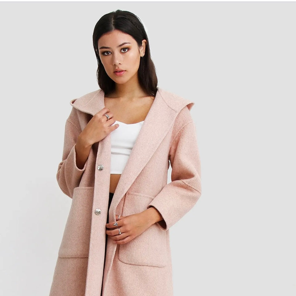 Lulu Wool Blend Hooded Oversized Coat-Blossom