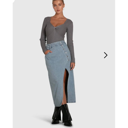 SUKI DENIM MIDI SKIRT- STONEWASH