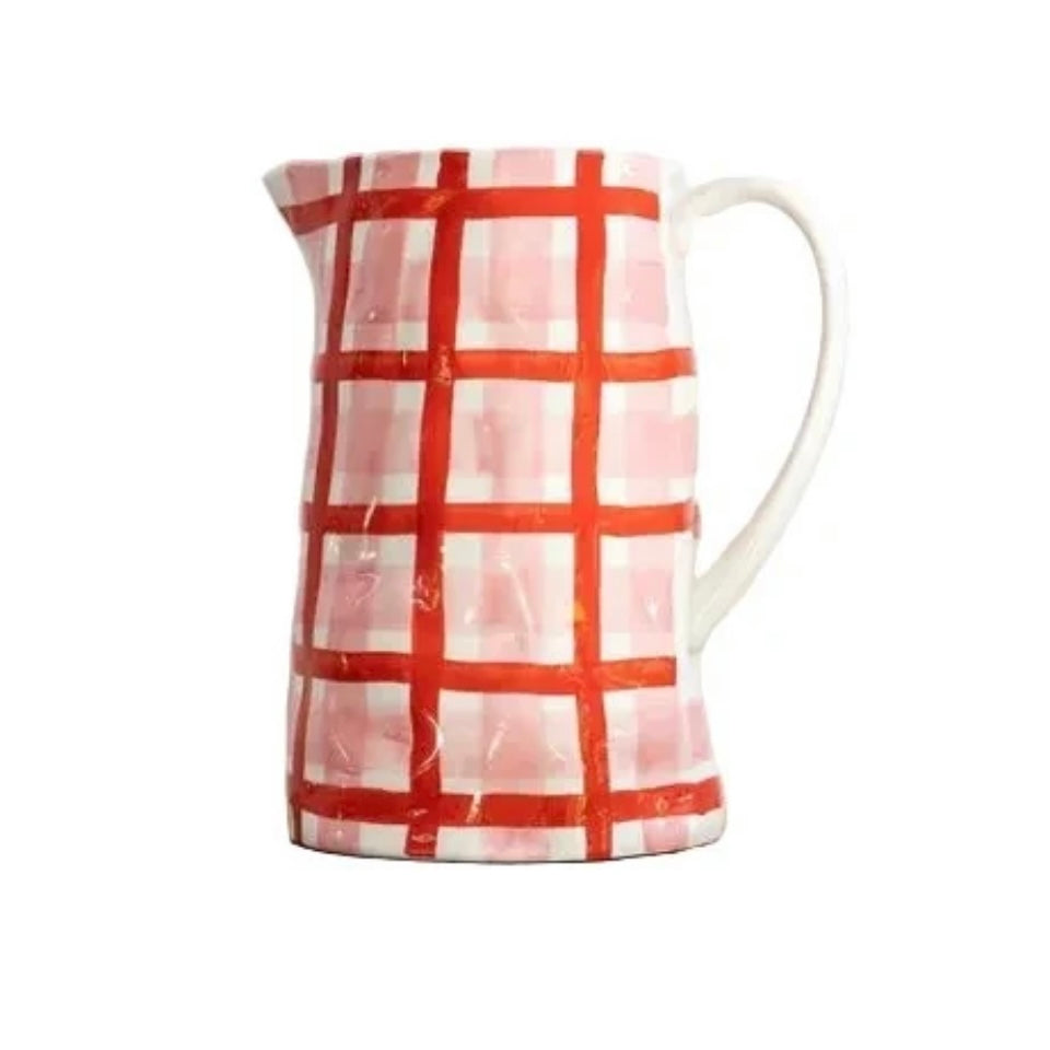 Ceramic Medium Jug | Rose Pink & Red Gingham