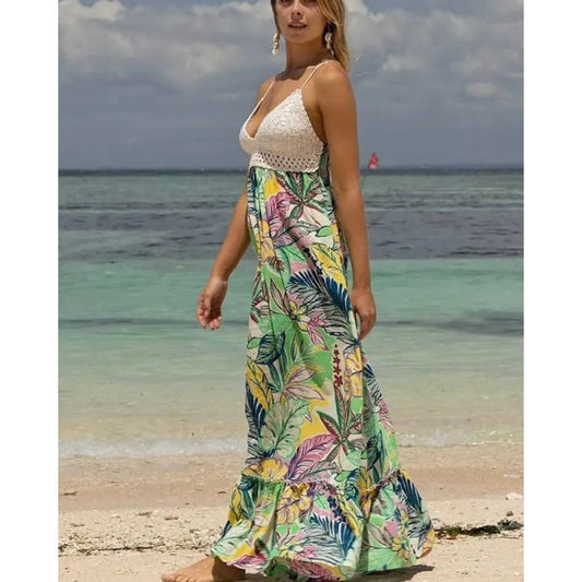 Miss June - Melania Crochet long Dress - Multi Floral