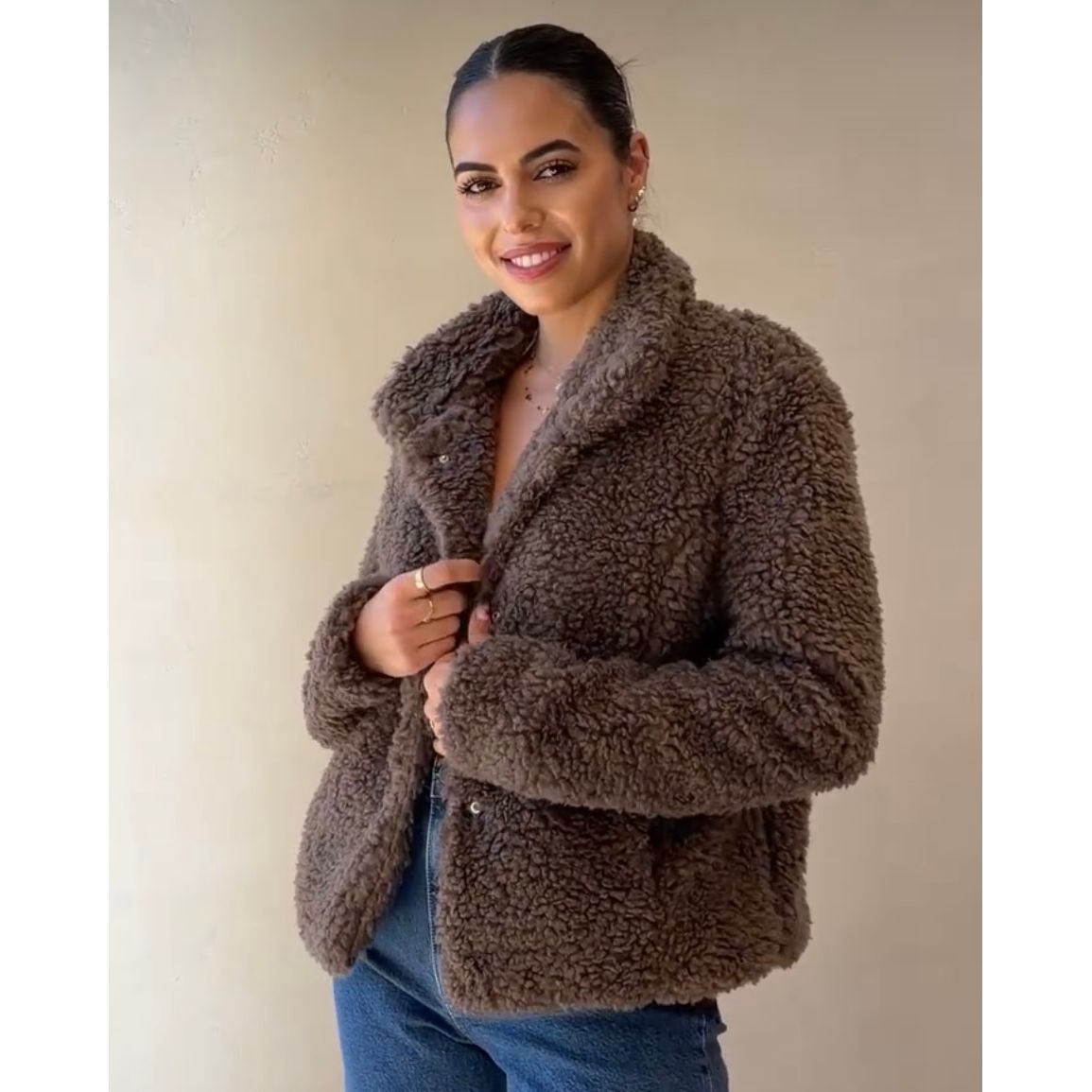 Billie Faux Fur Teddy Jacket-Mocha