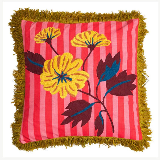 Annette Embroidered Cushion - Cosmo Pink