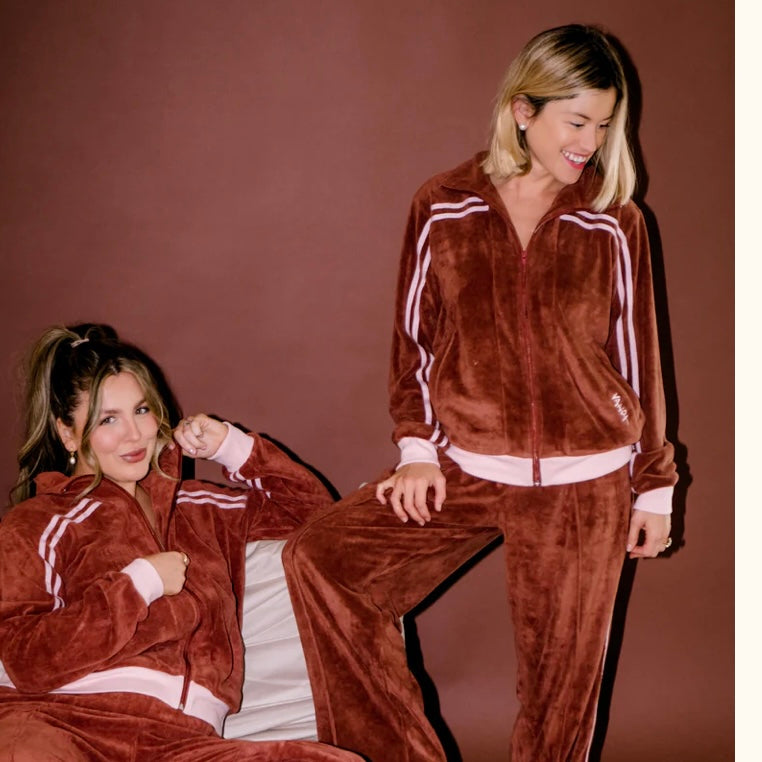 Chocolate & Blush Terry Zipper Jacket-Vandy