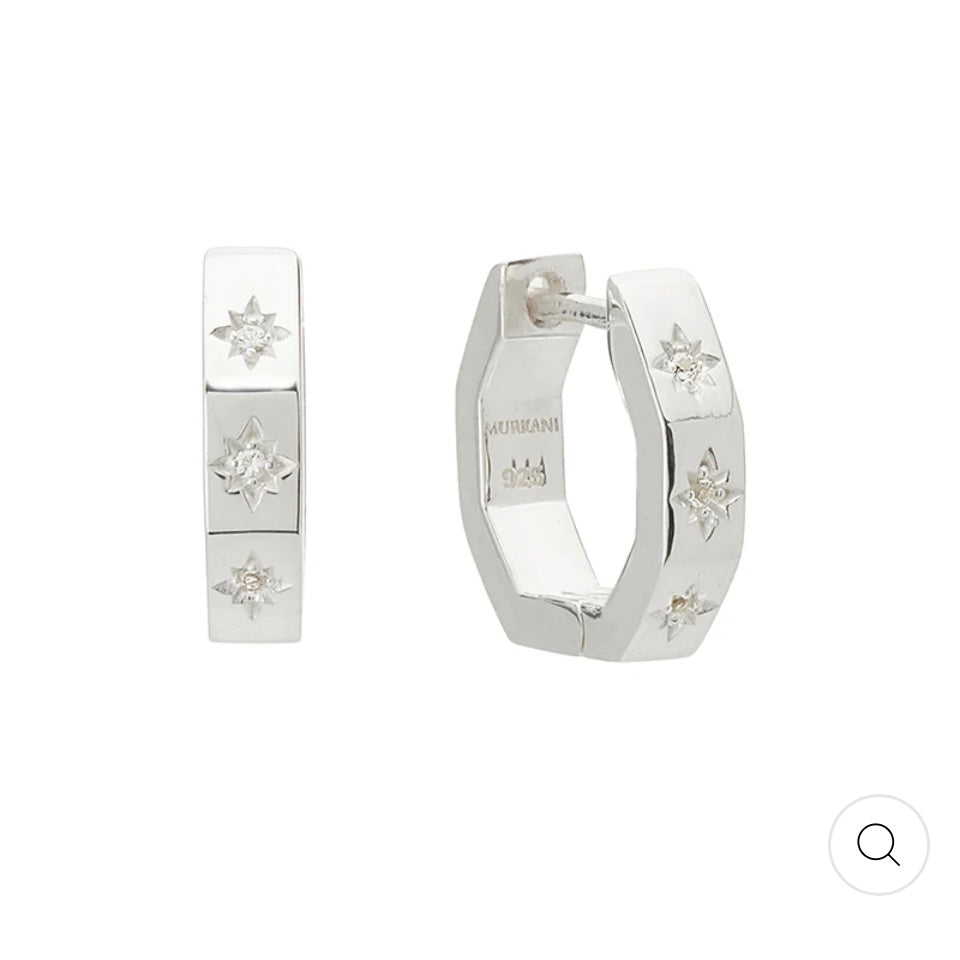 OCTAGONAL HUGGIES WITH WHITE TOPAZ STERLING SILVER