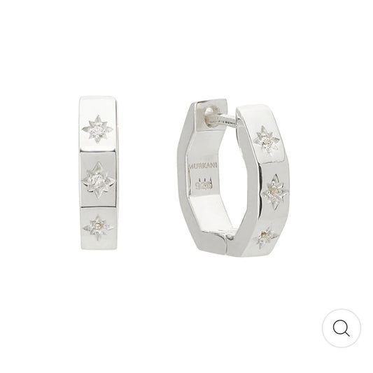 OCTAGONAL HUGGIES WITH WHITE TOPAZ STERLING SILVER