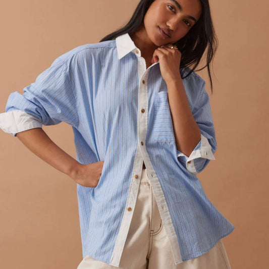 PETA OVERSIZED SHIRT/POWDER BLUE TRIPLE STRIPE-CERES LIFE