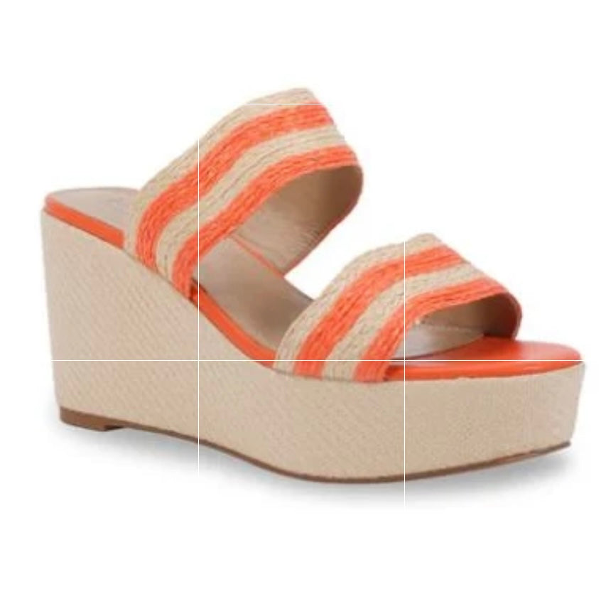 Valentina Orange/Natural Raffia Wedge