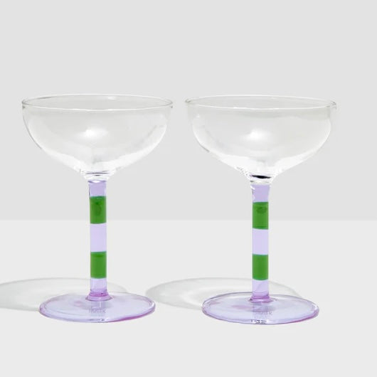 FAZEEK-TWO x STRIPED COUPE GLASSES - LILAC + GREEN