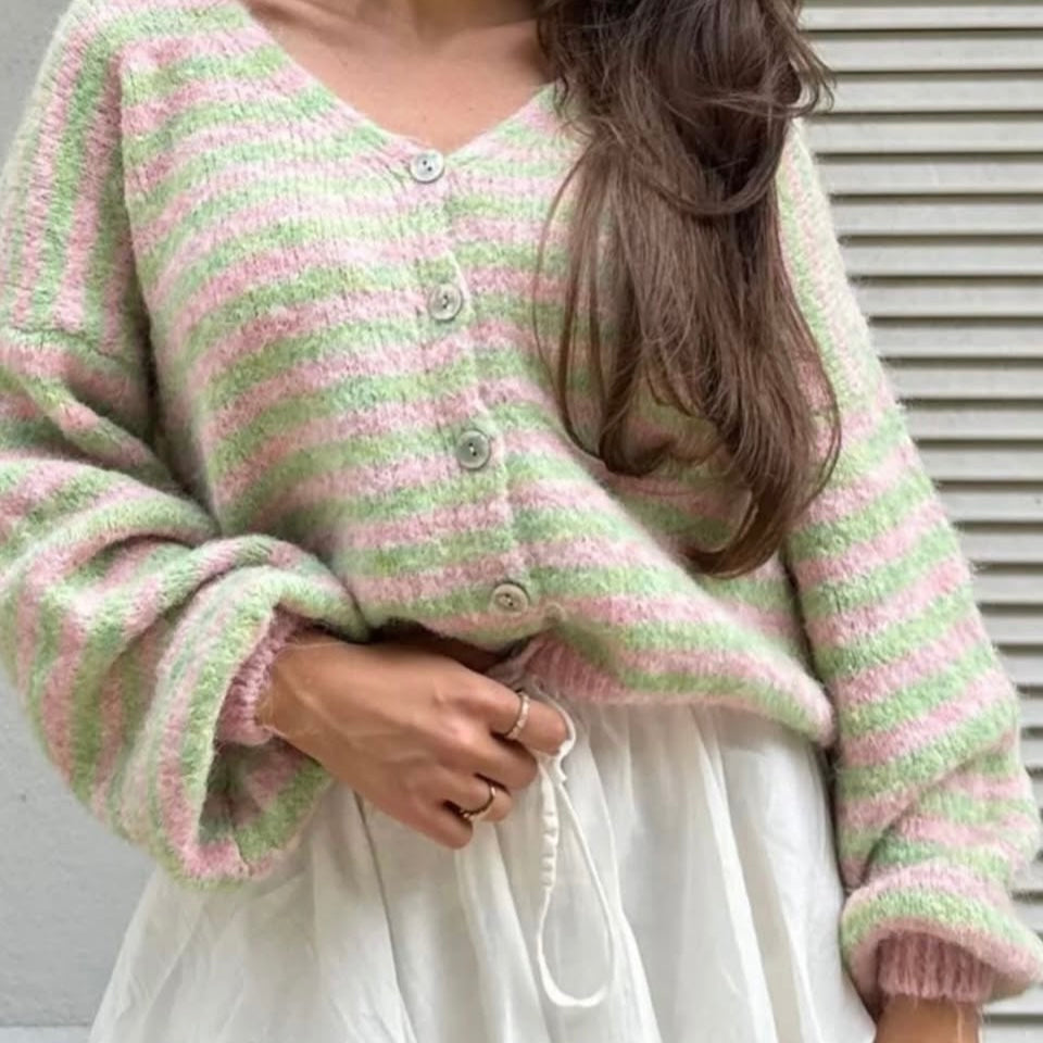 Lulu Striped Cardigan- Pistachio & Pink