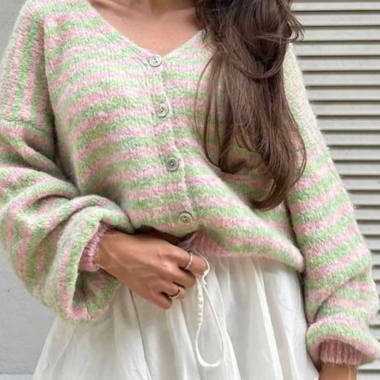 Lulu Striped Cardigan- Pistachio & Pink