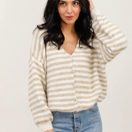 Lulu Striped Cardigan- Latte & Snow