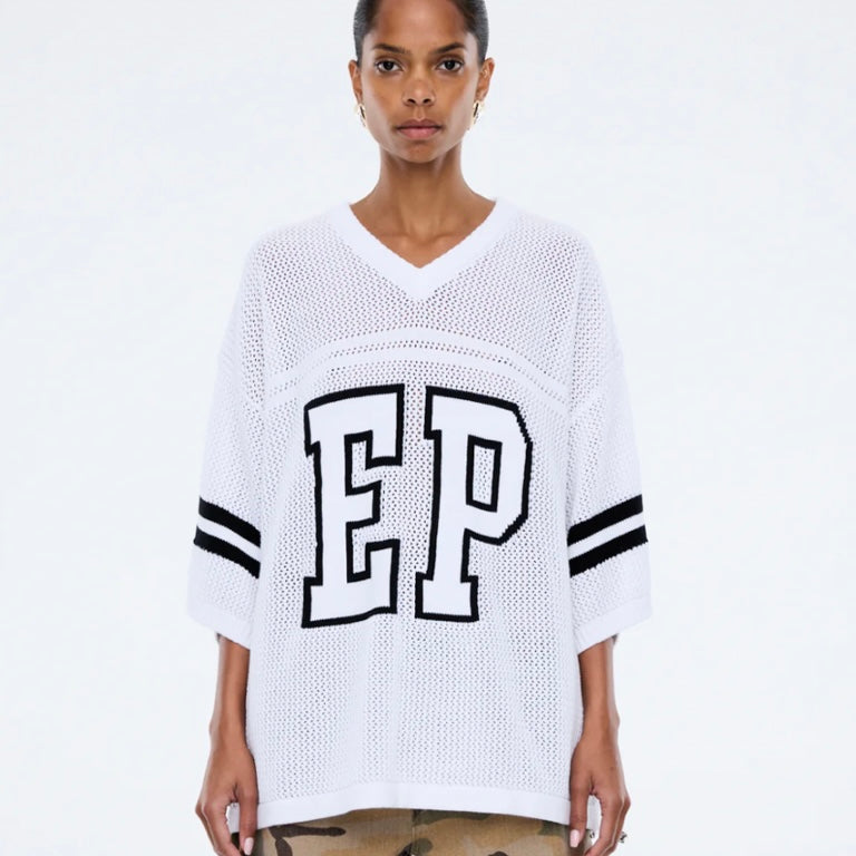 Ena Pelly - Harper Crochet Knit Jersey-Vintage White