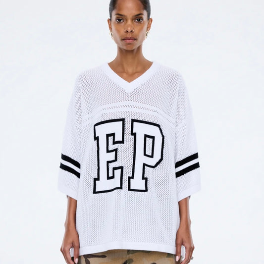 Ena Pelly - Harper Crochet Knit Jersey-Vintage White