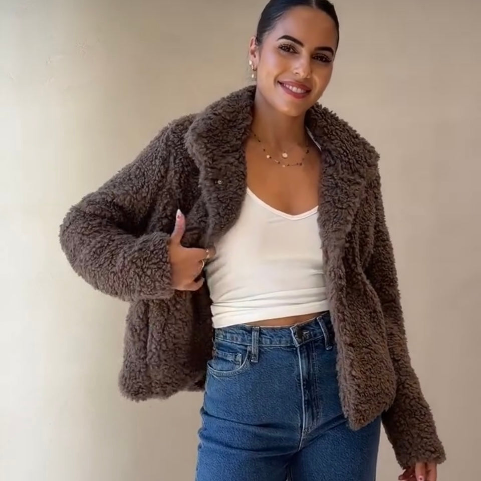 Billie Faux Fur Teddy Jacket-Mocha
