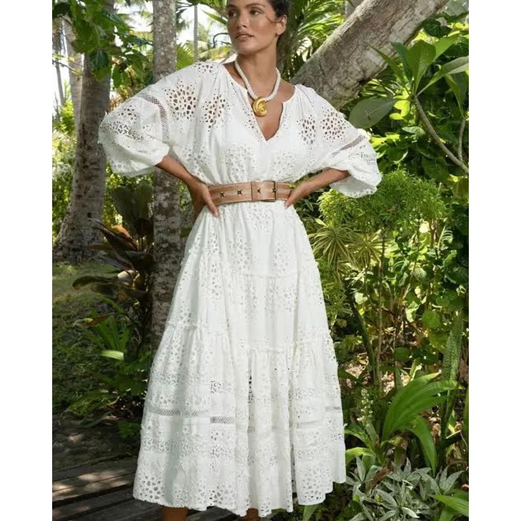 Miss June Paris Hoda Dress- White Lace Embroidered.