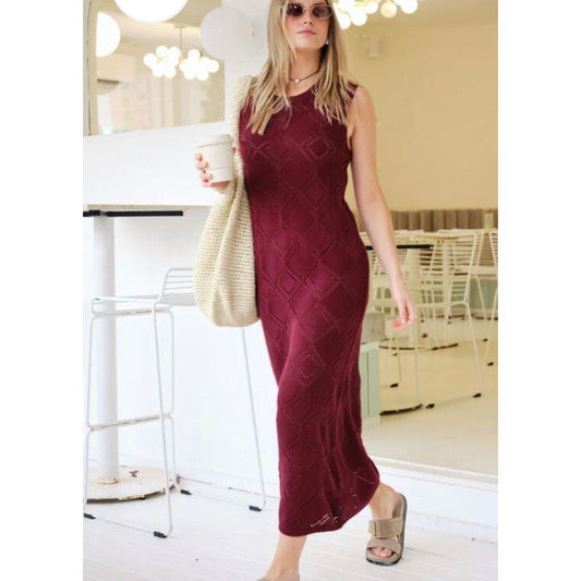 DAISY DIAMOND KNIT MIDI DRESS-POMEGRANATE-CERES LIFE