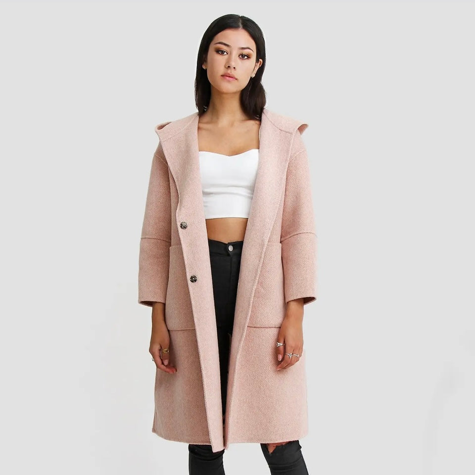 Lulu Wool Blend Hooded Oversized Coat-Blossom